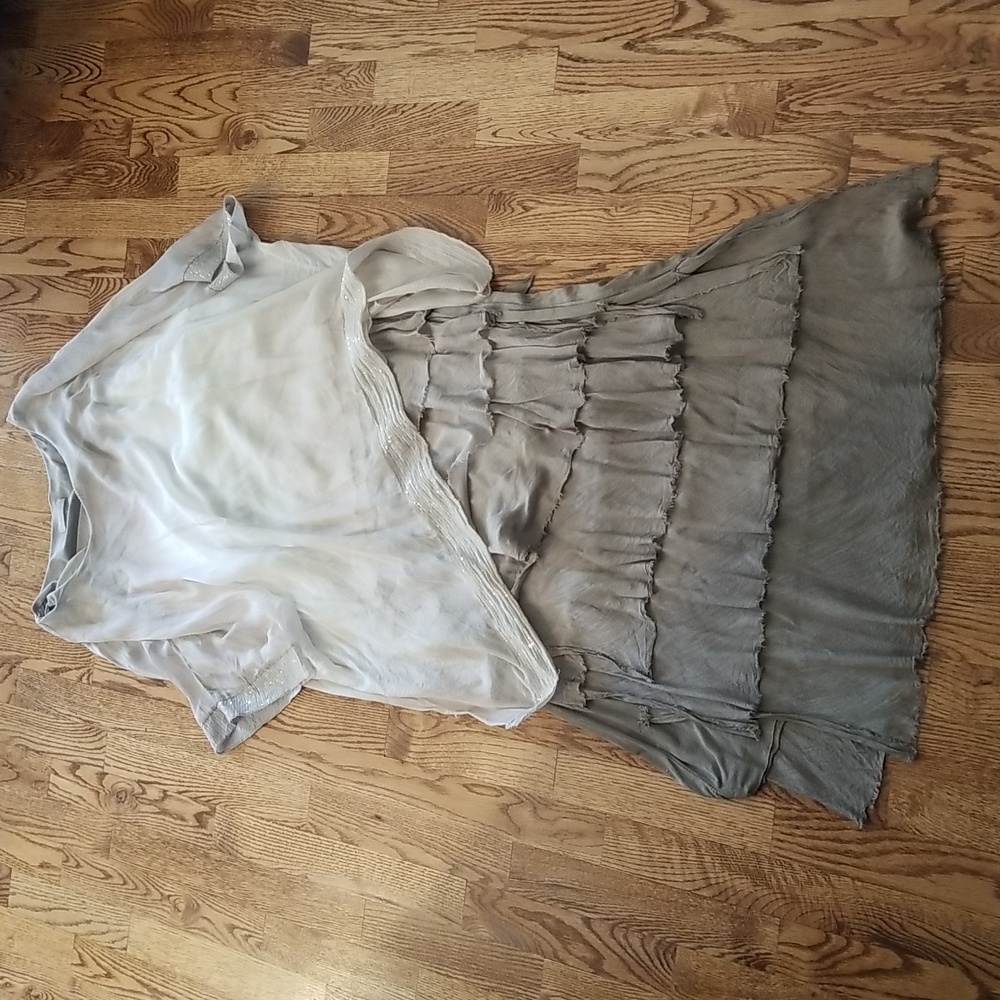 (M) Made in Italy Coord Set Silk Ruffle Flowy 2 PC Ombre Sheer Loose Fit Casual